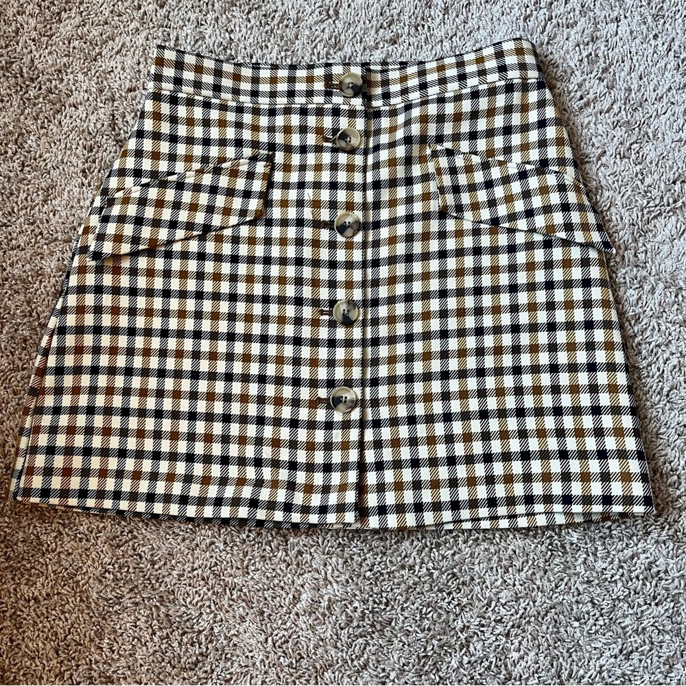H&M Plaid Mini Skirt - Black, White, Tan